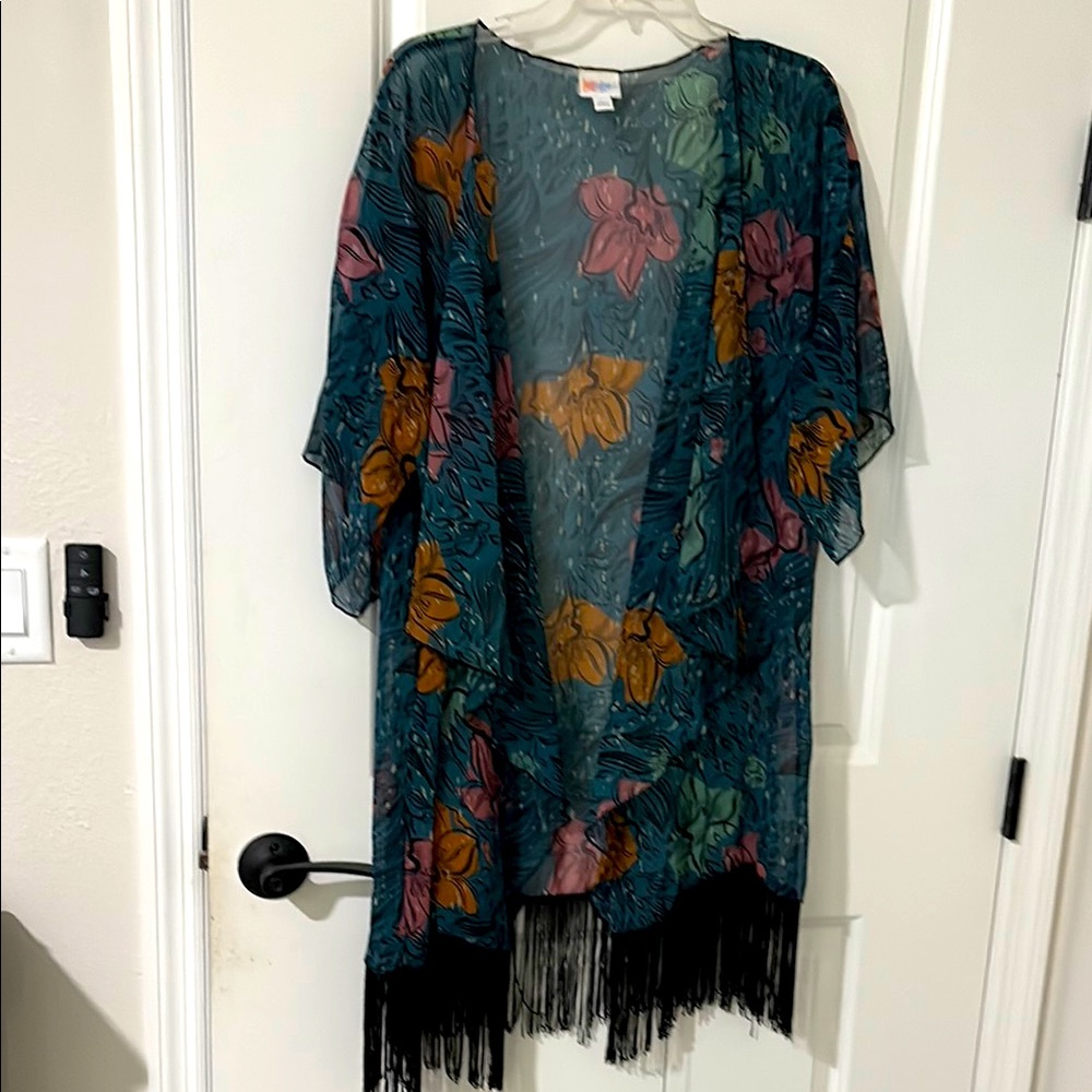 LuLaRoe Floral Fringe Kimono - Teal, Pink, Orange